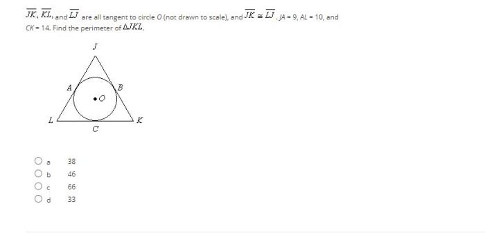 Jk kl and lj are all tangent